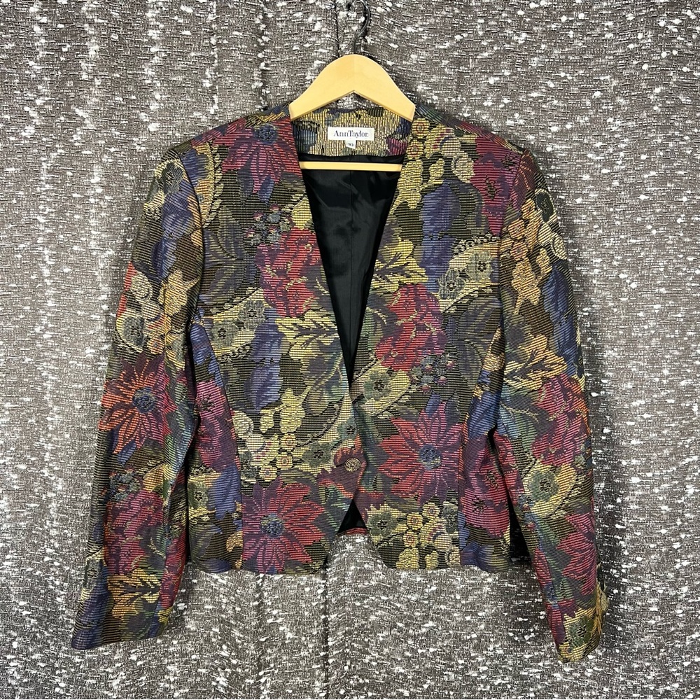 Vintage ANN TAYLOR‎ Tapestry Blazer Coat Great Colors Cotton Metallic Sz 10
